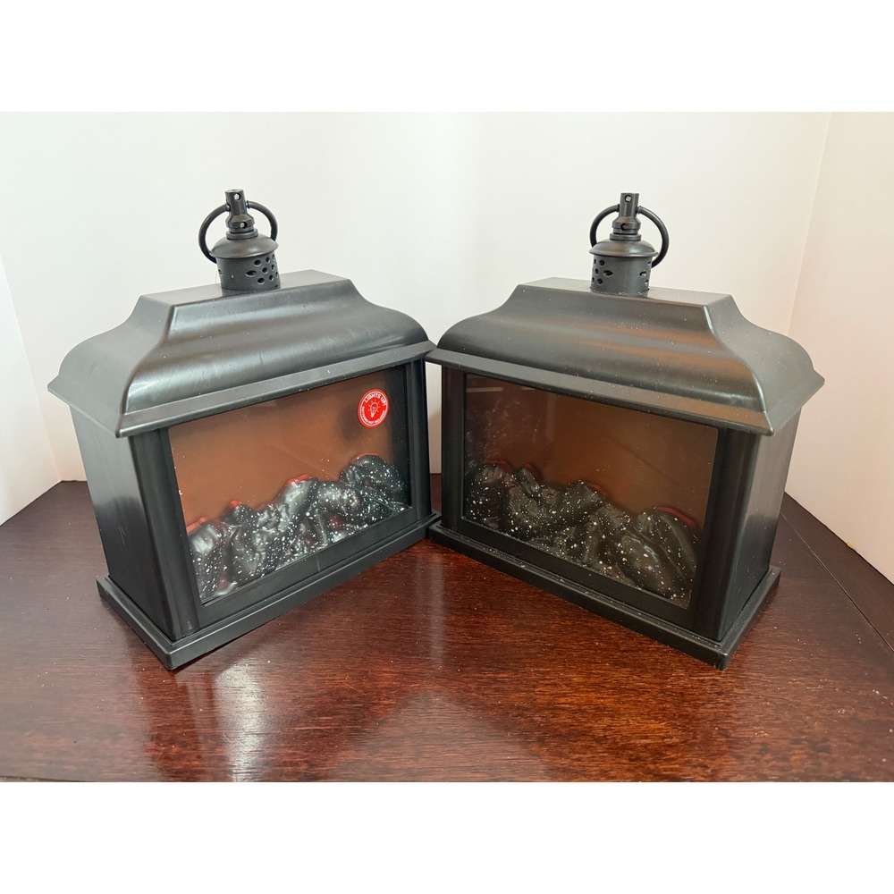 Greenbrier International LED Fireplace Lantern Set of 2 Black Flickering Flame - Picture 5 of 5